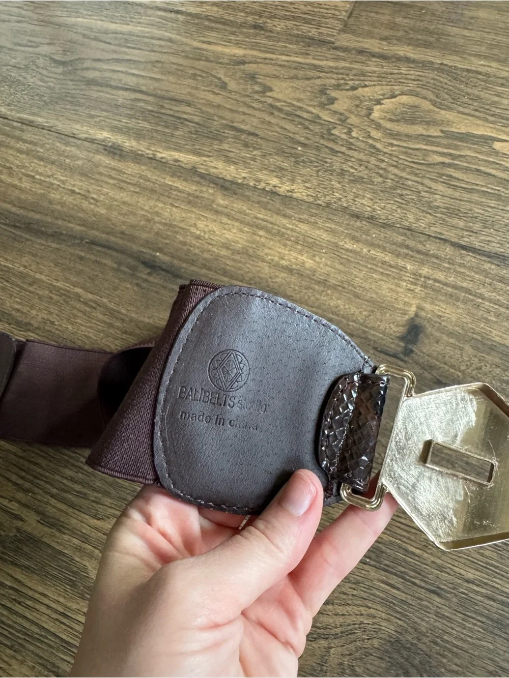 Wide Elastic Womens Belt with Brown Snake-Print Accents